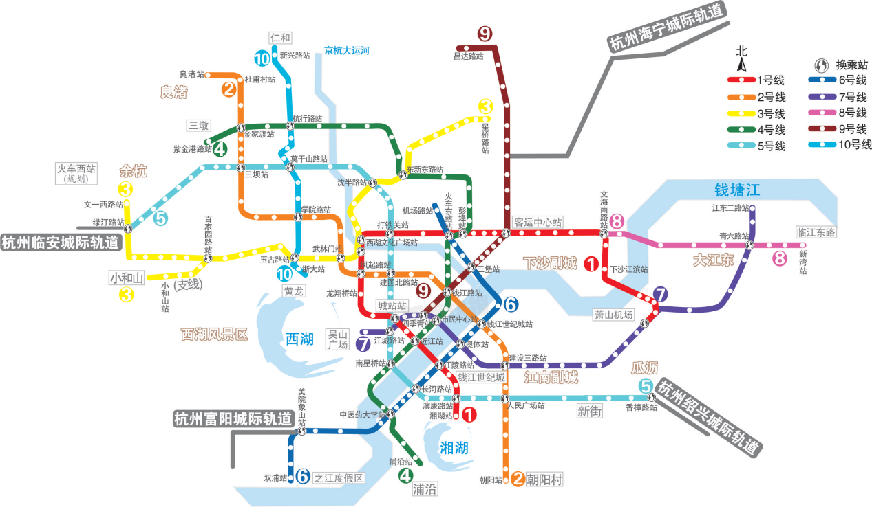 杭州地铁,城际轨道规划线路站点示意图